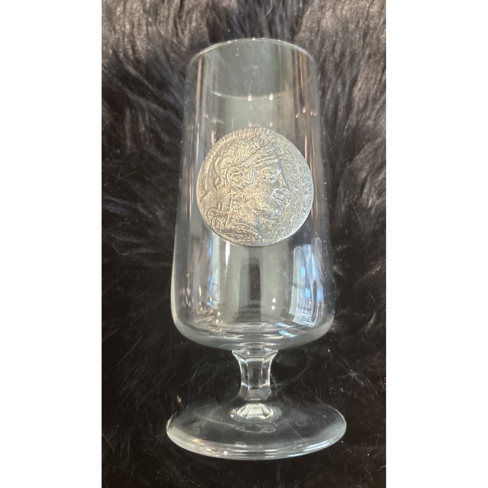 Rastal German Shot Glasses with Pewter Coins Pedestal Brandy Glass